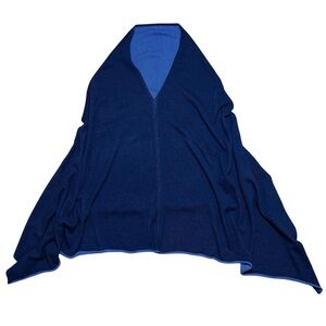 G9C United Knitwear Cotton Rayon Knit Shawl Poncho In Blue Sz L/XL